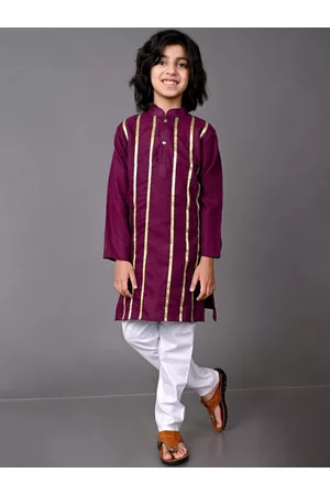 VESHAM Boys Burgundy Striped Kurti with Pyjamas