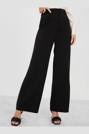 Styli Women Wide Leg High Rise Pleated Woven Formal Trousers