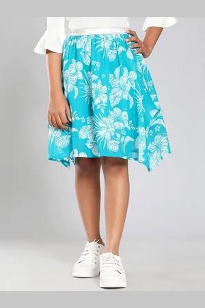 CACA CINA Girls Floral Printed Georgette Knee-Length Flared Skirt