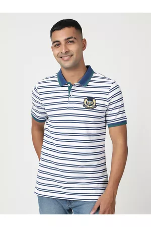 Lee Men Striped Polo Collar Short Sve Cotton T-shirt