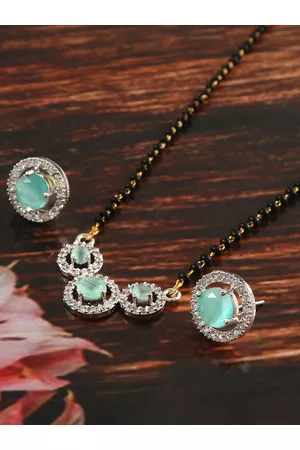Jewar Mandi Gold-Plated CZ-Studded & Beaded Mangalsutra With Earrings