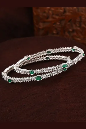 ESTELE Set of 2 Rhodium-Plated AD Studded Brass Bangles