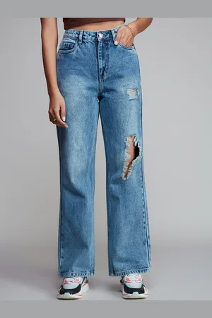 20Dresses Women Wide Leg Mildly Distressed Heavy Fade Pure Cotton Jeans