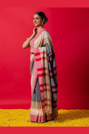 Triyah Woven Design Zari Pure Cotton Khadi Saree