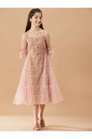 pspeaches Girls Floral Printed Cotton A-Line Midi Dress