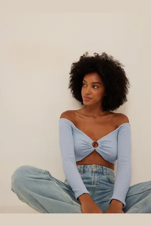 NA-KD Ribbed Cut Out Detail Off-Shoulder Crop Top