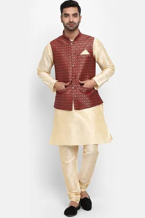 V-Mart Mandarin Collar Jacquard Pure Cotton Kurta with Churidar & Nehru Jacket
