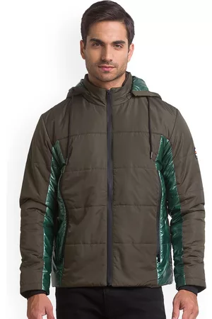Being Human Men Olive Green Striped Longline Tailored Jacket