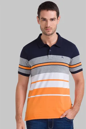 Parx Men Striped Polo Collar Cotton T-shirt