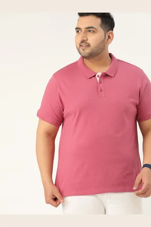 Sztori Men Plus Size Pink Solid Pure Cotton Polo Collar T-shirt