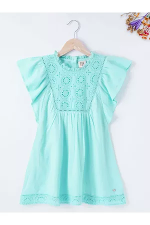Ed-a-Mamma Girls Self Design Schiffli Cotton A-Line Dress