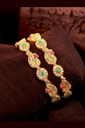 ESTELE Set Of 2 Gold-Plated & Crystals Studded Bangles