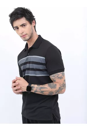 Ketch Men Striped Polo Collar Slim Fit T-shirt