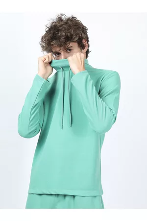 Ketch Men Sea Green High Neck Structured Regular Fit T-shirt