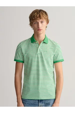 GANT Men Green Striped Polo Collar T-shirt