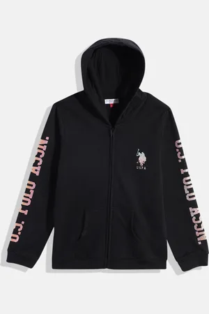 Ralph Lauren Girls Black Hooded Front-Open Sweatshirt With Brand Logo Print Detail