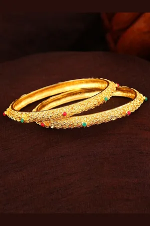 ESTELE Set Of 2 Gold-Plated & Crystals-Studded Bangles