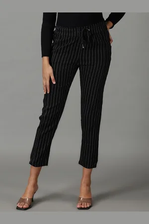 SHOWOFF Women Black Plus Size Striped Slim Fit Trousers