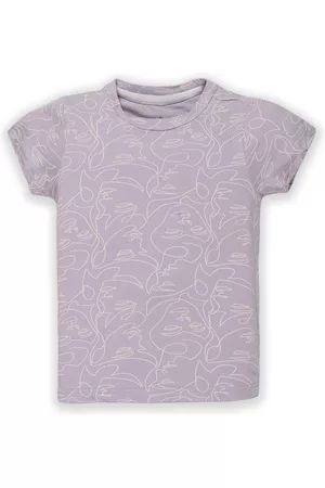 KiddoPanti Girls Round Neck Abstract Printed Cotton T-shirt
