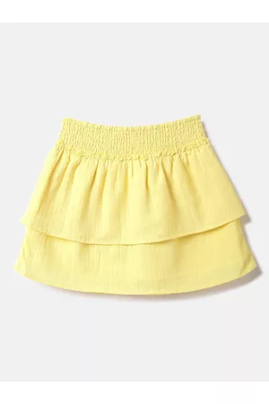 Benetton Girls Textured Pure Cotton A-Line Mini Skirt