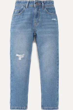 Ed-a-Mamma Boys Blue Straight Fit Low Distress Light Fade Stretchable Cotton Jeans