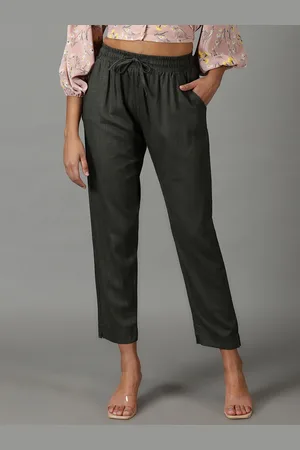 SHOWOFF Women Pure Cotton Regular Fit Mid-Rise Trousers