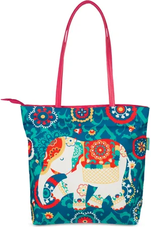 TEAL Blue Printed Tote Bag