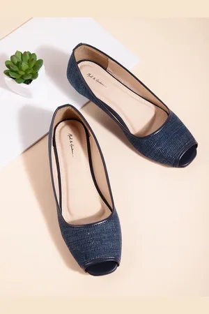 Mast & Harbour Women Navy Blue Textured Ballerinas