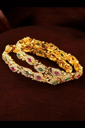 ESTELE Set Of 2 Gold-Plated & AD-Studded Bangles