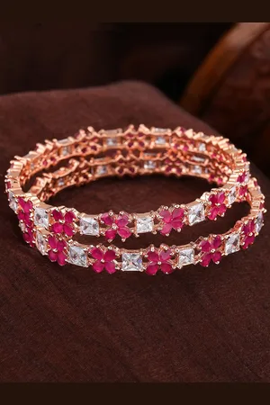 ESTELE Set Of 2 Rose Gold-Plated & AD-Studded Bangles"