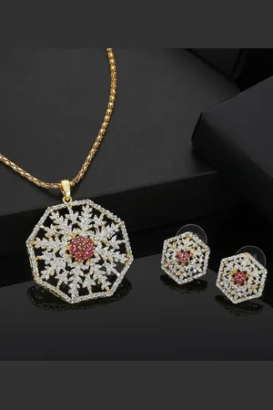 ESTELE Gold Plated Sparkling Pendant Set with Austrian Crystals For Women