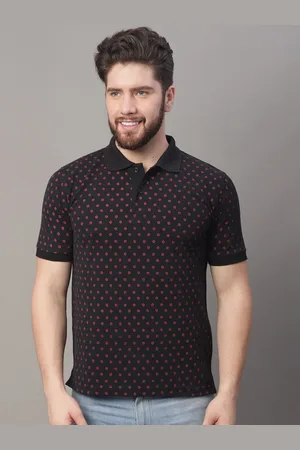 Obaan Men Black Printed Polo Collar T-shirt