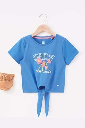 Ed-a-Mamma Girls Round Neck Typography Printed Cotton Knot T-shirt