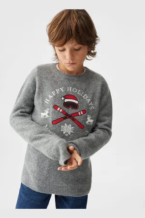 MANGO Boys Typography Embroidered Sustainable Pullover with Applique Detail