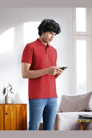 Louis Philippe Men Red Polo Collar T-shirt