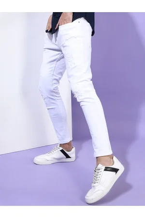 Ketch Men White Tapered Fit Mildly Distressed Stretchable Jeans