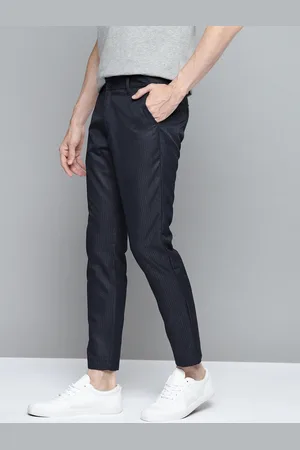 Mast & Harbour Men Navy Blue Striped Regular Fit Trousers