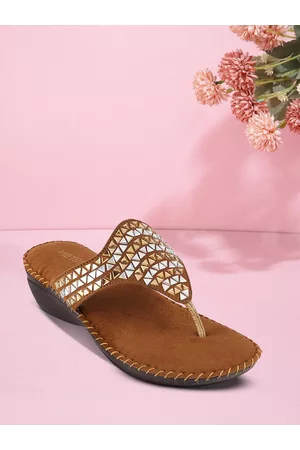 Metro Women Gold-Toned Embellished Party Wedge Heel Sandals