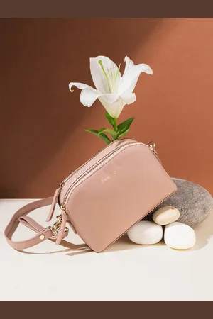 MAI SOLI Women Nude-Pink Solid Genuine Leather Double Zip Emma Mini Sling Bag