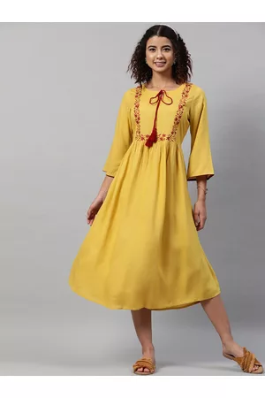 indo street Embroidered A-Line Midi Dress