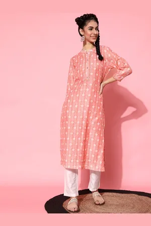 indo street Band Collar Floral Printed Pure Cotton Kurta with Trousers
