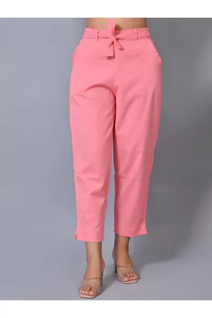IQRAAR Women Pink Slim Fit Trousers