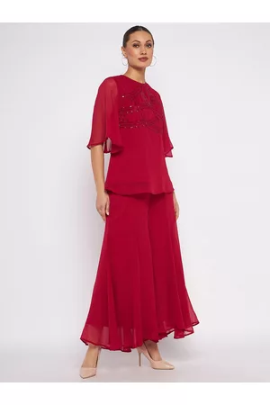 Antheaa Embellished Top & Palazzos Co-Ords Set