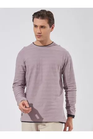 Maniac Men Self Design Long Sleeves Round Neck Cotton Slim Fit T-shirt