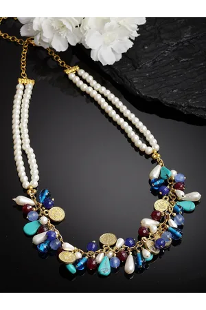 DUGRISTYLE Gold-Plated Layered Necklace With Pearls & Natural Stones
