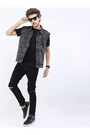 LocoMotive Men Grey Sleeveless Denim Jacket