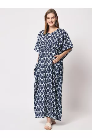 Aujjessa Floral Printed Maternity Pure Cotton Kaftan Maxi Dress