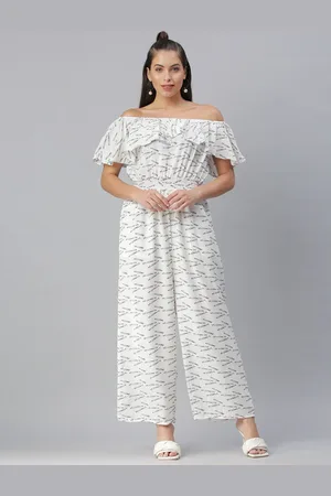 SHOWOFF Women Off-Shoulder Printed Cotton Culotte Jumpsuit