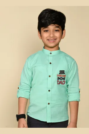 LIL PITAARA Boys Comfort Mandarin Collar Embroidered Cotton Casual Shirt