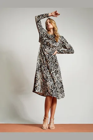 DeFacto Animal Printed Long Sleeves Midi A-Line Dress